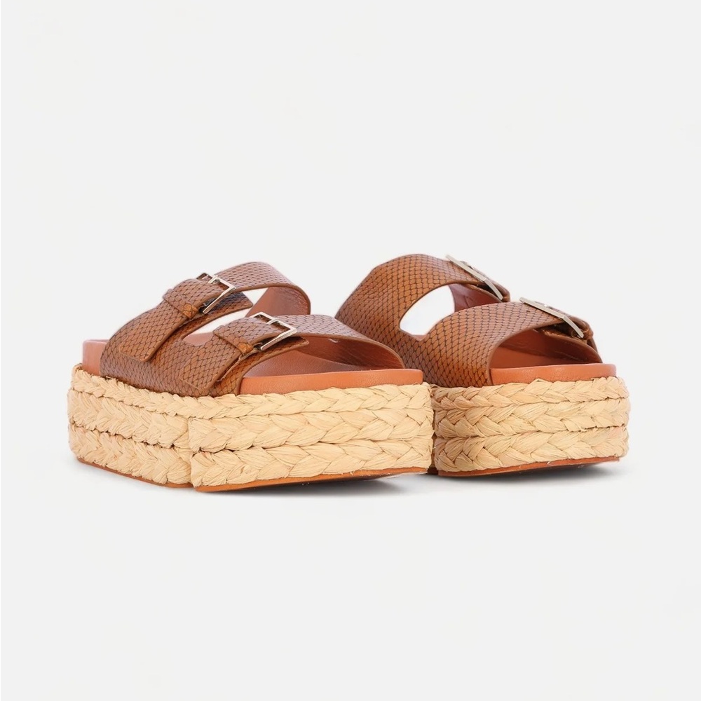 Clergerie Python-Embossed Raffia Flatform Sandals… - image 1